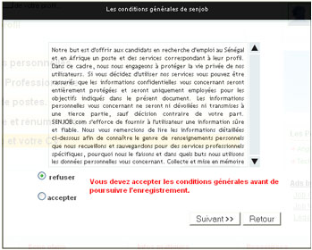 Conditions g�n�rales avant de               poursuivre l'enr�gistrement
